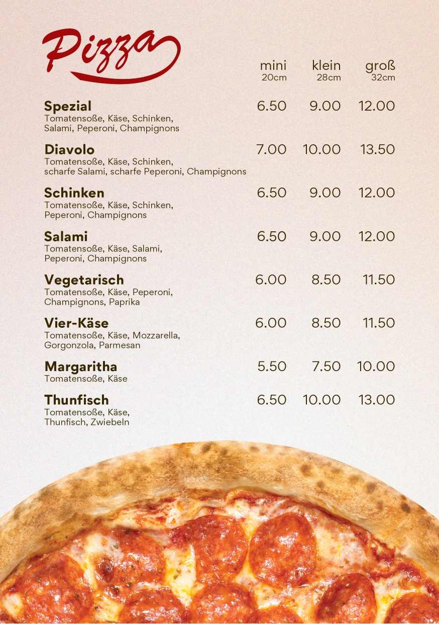 Speisekarte 4 Pizza Lieferservice Beckla Kemmern